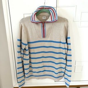 J.Crew Factory Blue/White Stripe Quarter Zip Cotton Sweater L